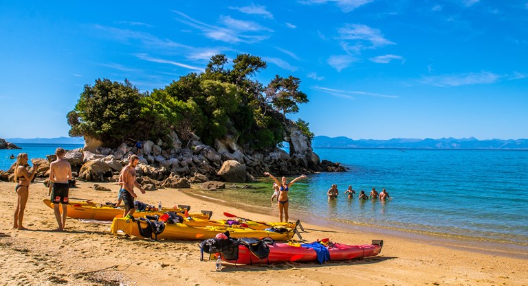 Fra en strand på New-Zealand.